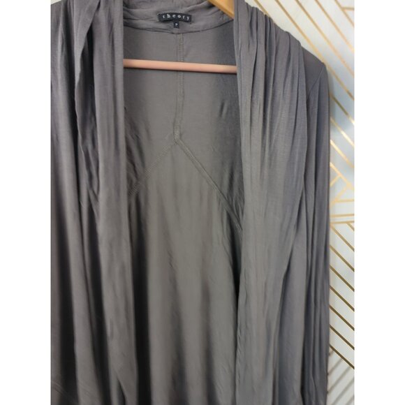 THEORY Women's Thin Cardiagn Open Front Viscose Blend Soft Brown Size P - Picture 3 of 8